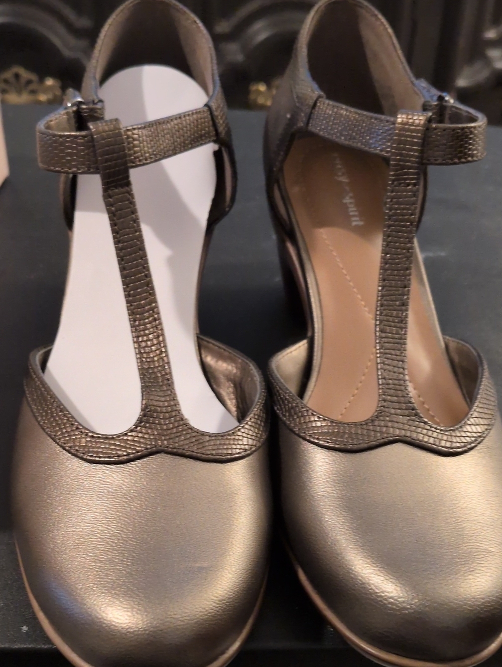 Easy Spirit Metallic Bronze T-Strap Dress Heels  New